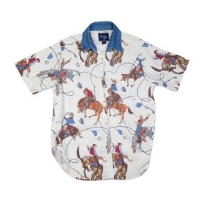 Vtg 80s Quizz Again AOP Western Cowboy Horse Womens Oversized Button Shirt Large